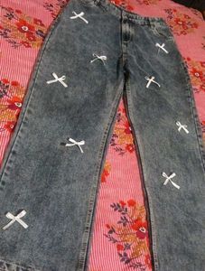 Embroidered Wide Leg Jeans
