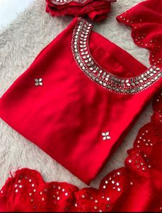 Red Embellished Kurta Set