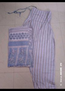 Beautiful Blue Printed Kurta Set free earing 🥰