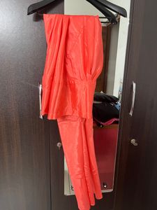 Peach Kurta Pant Set With Mirror Work