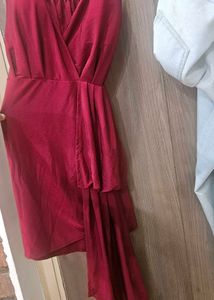 Elegant Wine Red Asymmetrical Dress