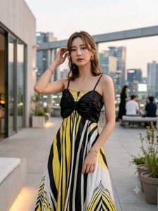 Stunning Black & Yellow Striped Maxi Dress