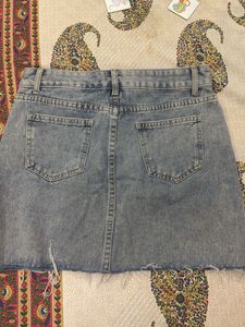 Distressed Denim Skirt with Belt