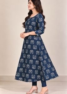 Blue Elephant Print Kurta