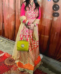 Pink orange  & Gold Anarkali gown