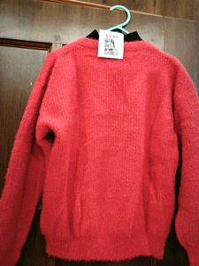 Chic Red Knit Sweater with Pockets