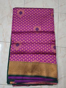 Vibrant Purple Silk Saree with Gold Border