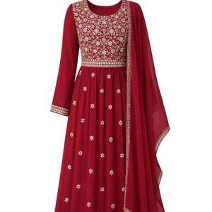 Stunning Red Embroidered Naira Cut Suit