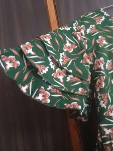 Green Floral Print Midi Dress