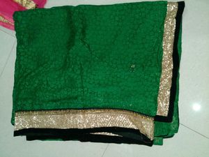 Emerald Green Saree with Gold Border