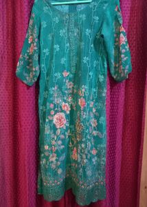 Green Floral Print Kurta with dupatta