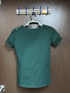 Green Lace Sleeve T-Shirt