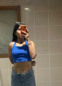 Blue Halter Neck Crop Top