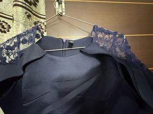 Elegant Navy Lace Shoulder Dress