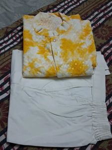Yellow Tie-Dye Kurta Set with Sequins