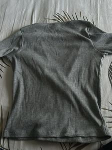 Grey Ribbed Wrap Top