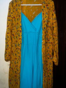 Floral Dress with Mustard Shrug