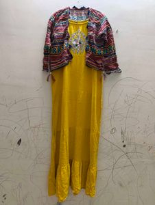 Yellow Kurta Set with Embroidered Yoke