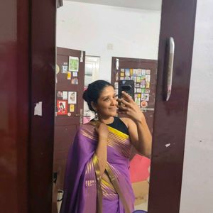 Beautiful Purple Saree with Gold Stripes
