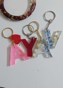 Letter A Keychain - Blue Glitter &amp; Pearls