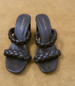 Stylish Black Braided Heeled Sandals