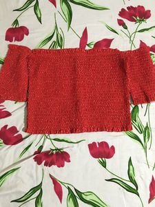 Vintage Glam Red Off-Shoulder Crop Top with White