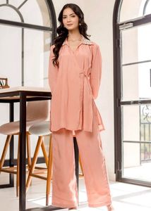 AACHO PEACH MUSLIN SILK COORD SET