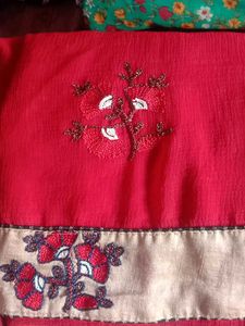 Elegant Red Embroidered Saree