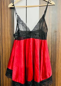 Lace Trimmed Red Night Slip