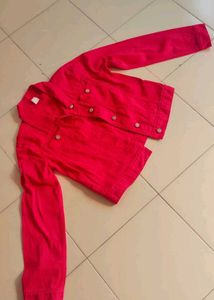 Vibrant Red Cropped Denim Jacket