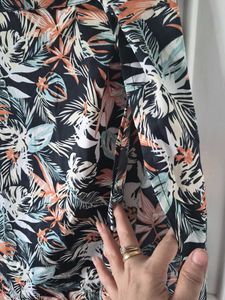 Tropical Off-Shoulder Ruffle Crop Top with slit sk