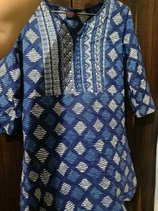 Blue Geometric Print Cotton Kurta