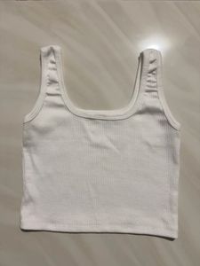 B&amp;W Ribbed Scoop Neck Crop Top