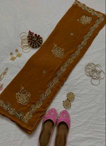 Elegant Mustard Embroidered Saree
