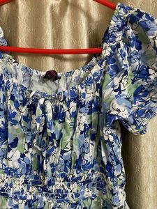 Floral Print Puff Sleeve Midi Dress