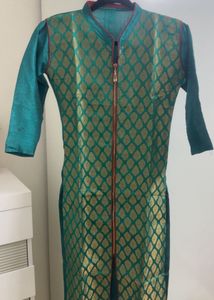 Elegant Teal & Gold Brocade Kurta