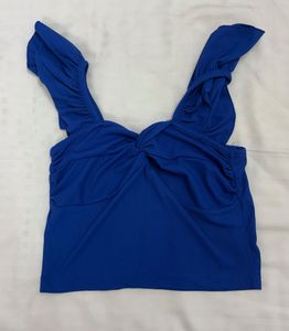 Blue Sweetheart Neck Crop top