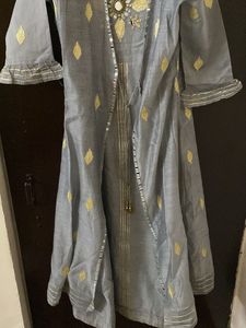 Beautiful grey partywear Anarkali set