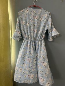 Light Blue Floral Wrap Dress