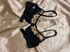 Stylish Black Bikini Top with Gold Detail