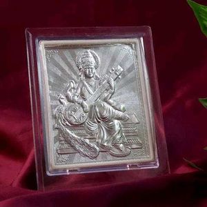 Elegant 999 Silver Saraswati Maa Photo Stand Frame