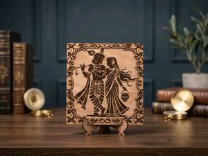 Radha Krishna Wooden Showpiece (includes stand)