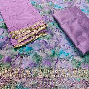 Purple Print Organza Zari Embroidered Party Wear U