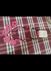 Pink Flower Necklace & Earring Set
