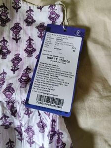 White &amp; Purple Printed Kurta