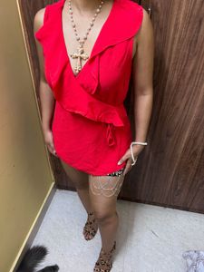 Chic Red Sleeveless wrap top