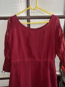 Elegant Maroon Embroidered Ethnic Gown with duppta
