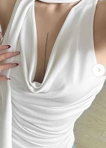 Elegant White Cowl Neck Sleeveless Top