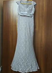 Elegant Silver Lace Evening Gown