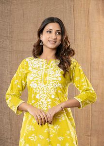 Yellow Kurta with White Embroidery